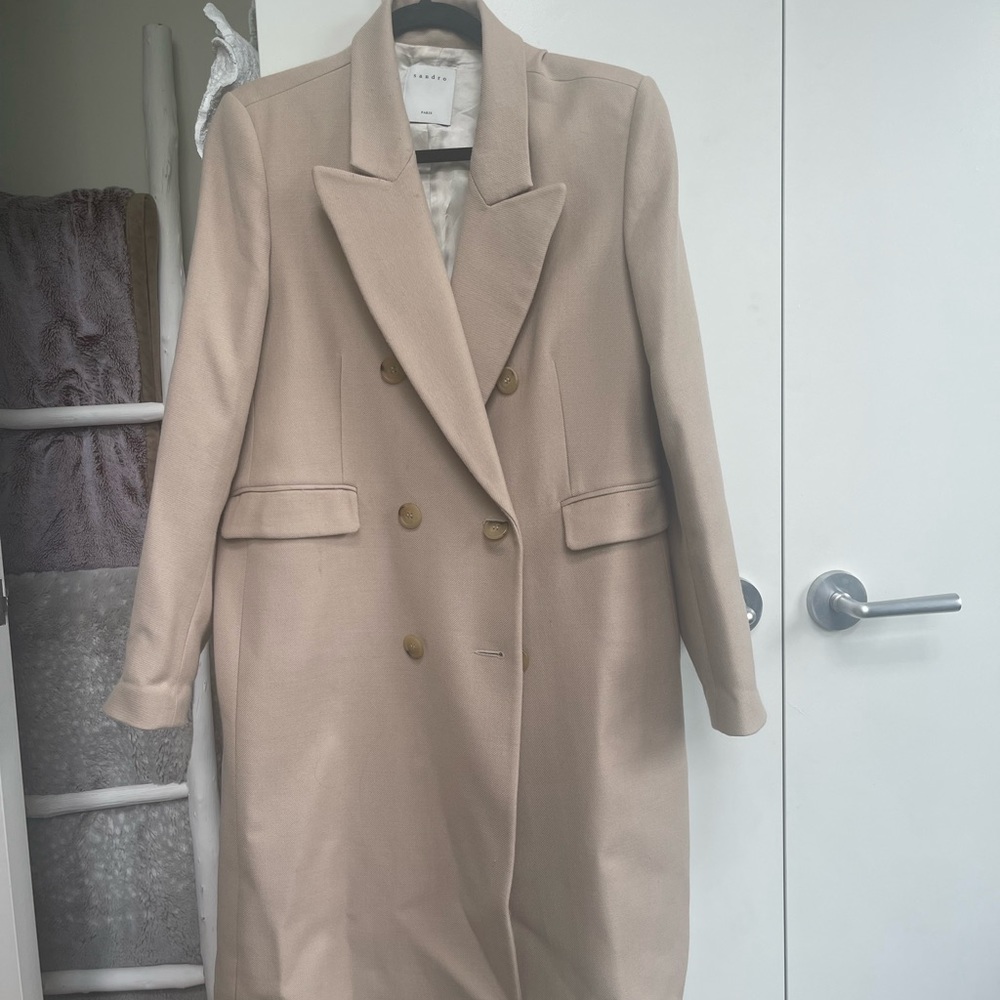 Sandro cream wool trench coat